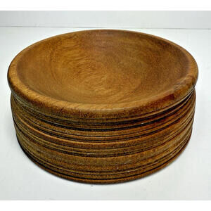 Round Wood Ribbed Hand Turned Candy Nut Bowl Catchall Trinkets Decor Gift 5.25"
